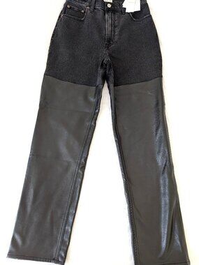 NWT Abercrombie 90s Straight Ultra High Rise Mixed Fabric Jeans 27 4R Black